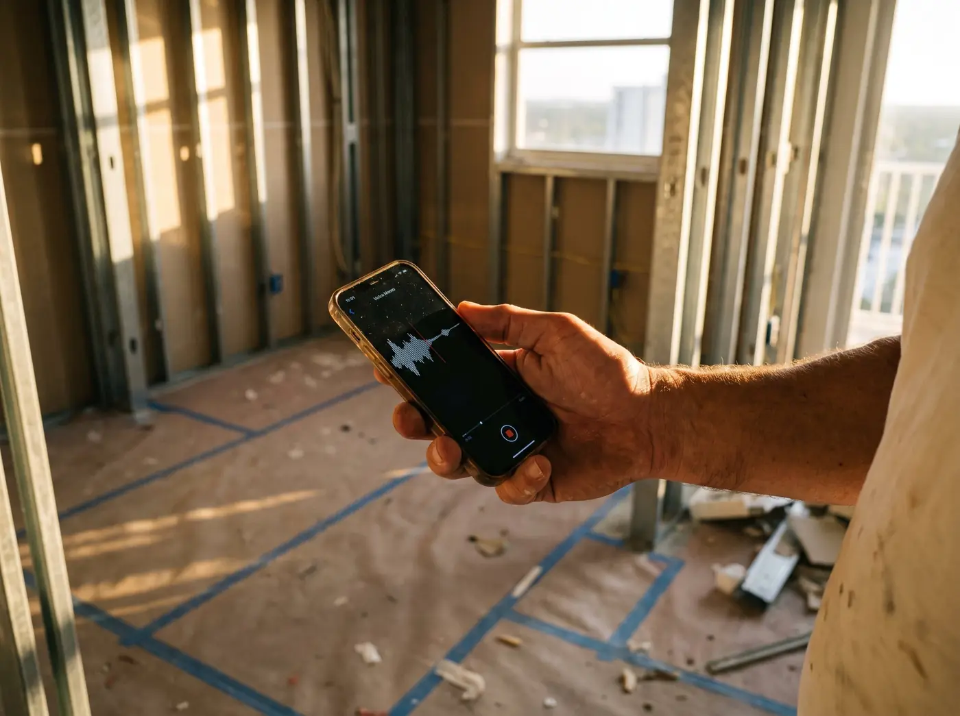 A voice note being recorded on a phone on site
